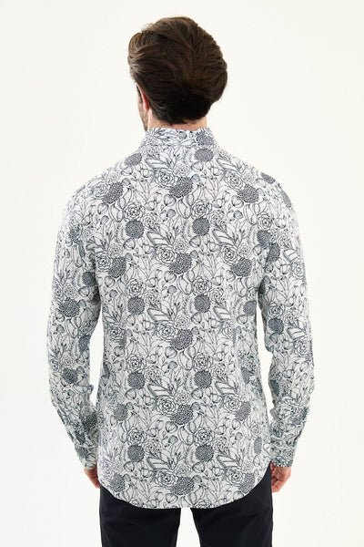 Men’s Navy Blue Patterned Slim-Fit Shirt - Image 4