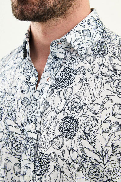 Men’s Navy Blue Patterned Slim-Fit Shirt - Image 3