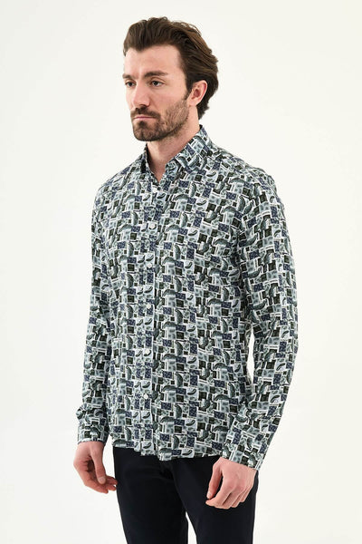 Trieste Patterned Shirt — Navy - Image 2
