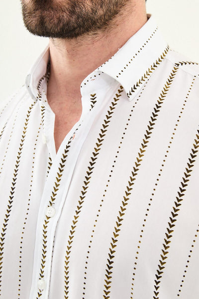Men’s White-Brown Patterned Long Sleeve Shirt - Image 3