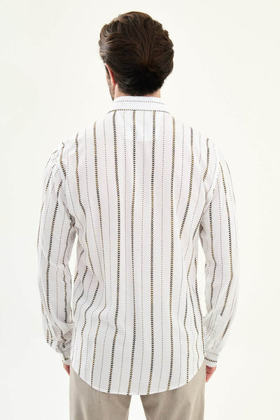 Men’s White-Brown Patterned Long Sleeve Shirt - Image 4
