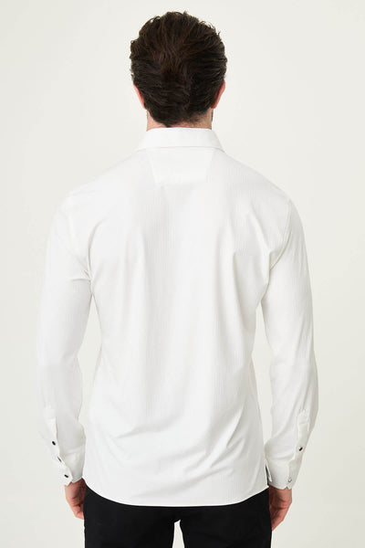 Men’s White Slim-Fit Striped Shirt - Image 4