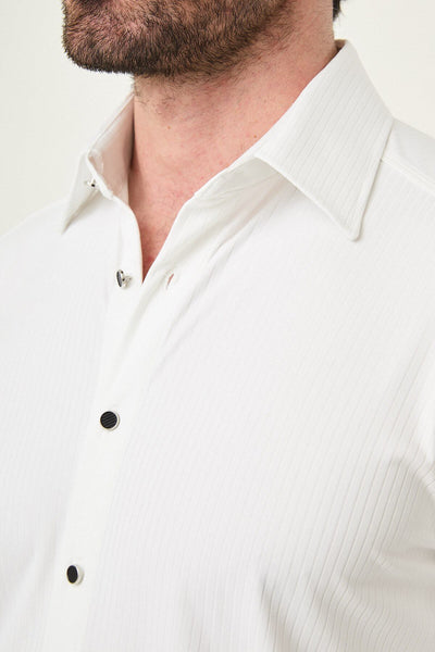 Men’s White Slim-Fit Striped Shirt - Image 3