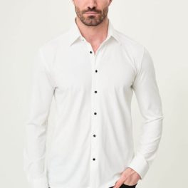 Men’s White Slim-Fit Striped Shirt