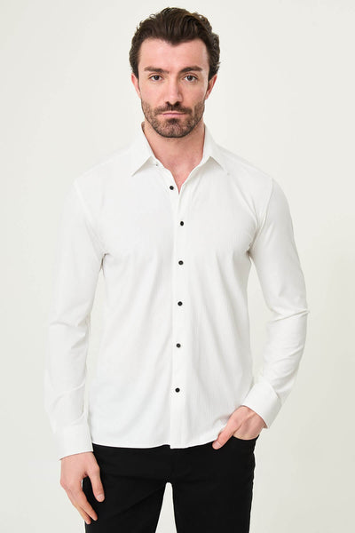 Men’s White Slim-Fit Striped Shirt