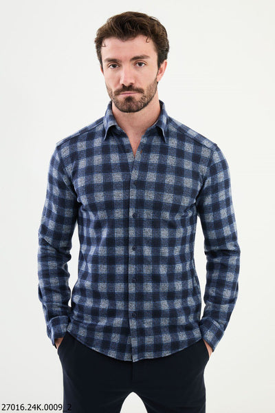 Terni Check Shirt — Navy and White