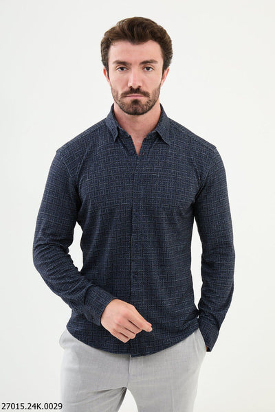 Ajaccio Patterned Shirt — Navy
