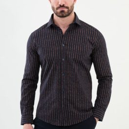 Navy Blue and Camel Striped Casual Shirt.