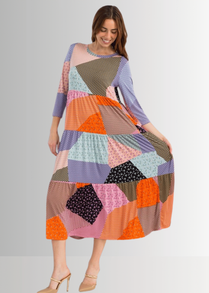 Patch Print Maxi Dress CLEARANCE FINAL SALE