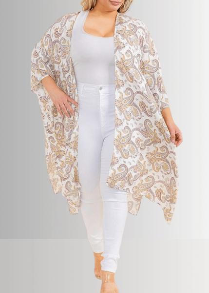 Paisley Plus Size Open Front Semi-Sheer Kimono Cardigan CLEARANCE FINAL SALE