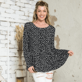 Lightweight Dot Print Baby Doll Top CLEARANCE FINAL SALE