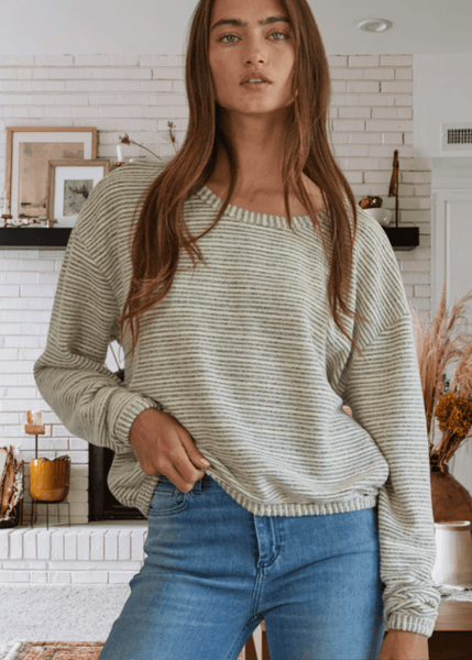Cara Soft and Cozy Striped Pullover Sweater Made in USA