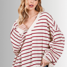 Crimson & Cream Striped Double V-Neck Top - CLEARANCE FINAL SALE
