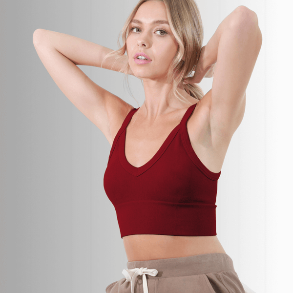 Codastone Ribbed Solid V-Neck Bra Top Made in USA - Image 4