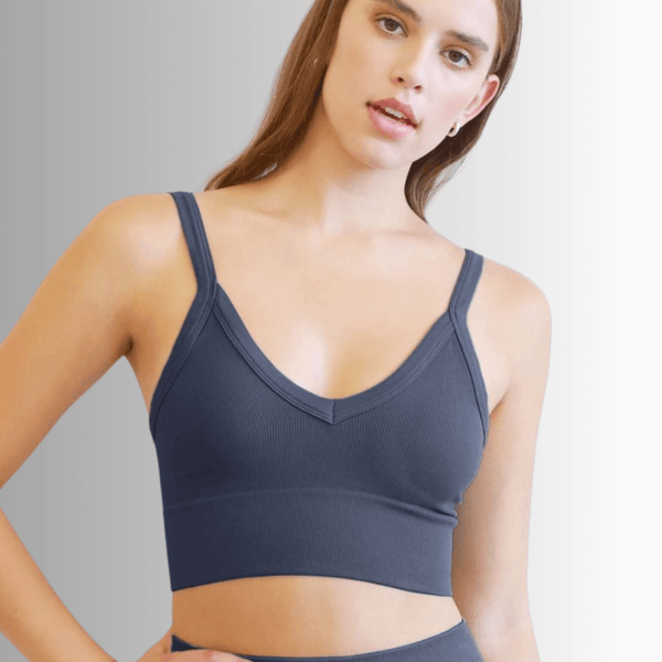 Codastone Ribbed Solid V-Neck Bra Top Made in USA - Image 5