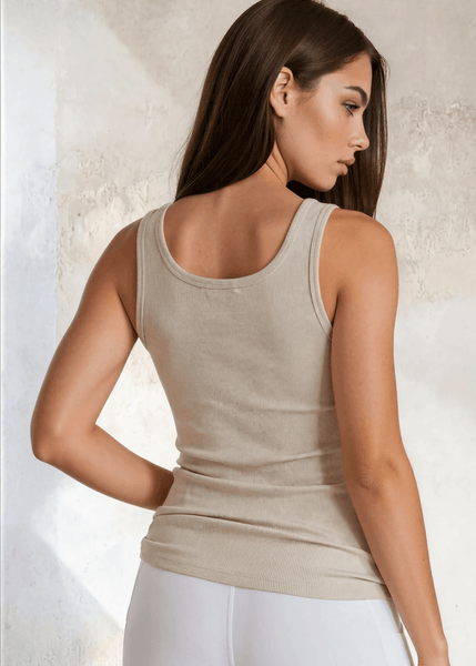 Scoop Cotton Compression Tank Top in Egg Nog - Image 2
