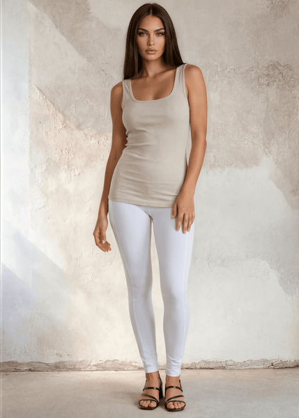Scoop Cotton Compression Tank Top in Egg Nog - Image 3