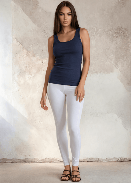 Scoop Cotton Compression Tank Top in Navy - Image 3