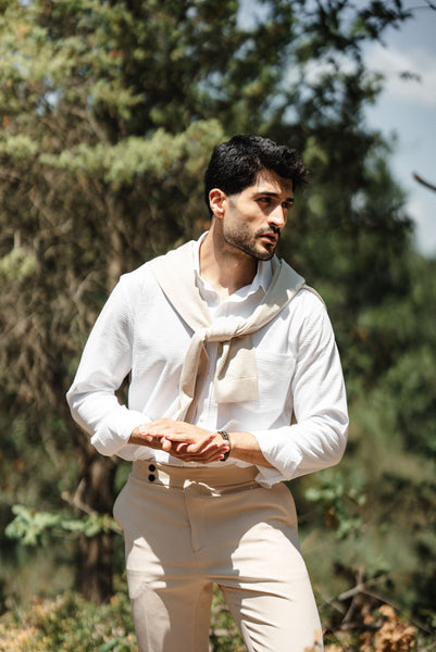 Positano Button-Down Shirt — Beige
