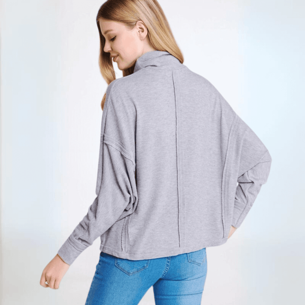 Soft Grey Turtle Neck Hacci Top - CLEARANCE FINAL SALE - Image 2