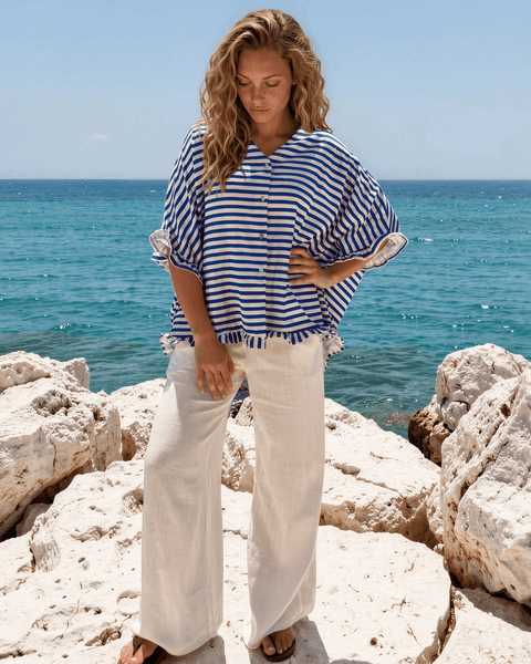 Lily Oversized Striped Top - Blue - Image 5