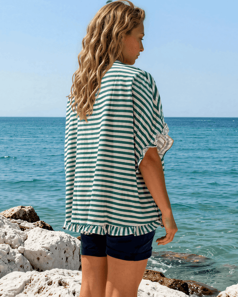 Lily Oversized Striped Top - Green - Image 2
