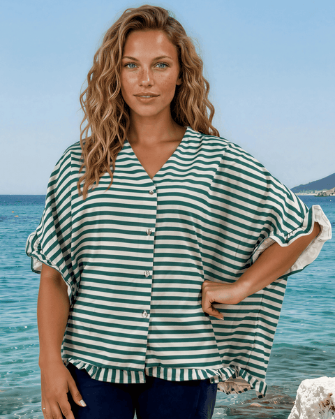 Lily Oversized Striped Top - Green - Image 3