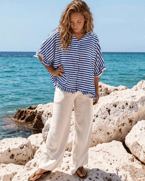 Lily Oversized Striped Top - Blue - Image 3