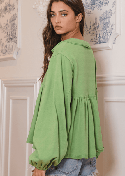 Sage Cotton Bubble Sleeve Sweatshirt - CLEARANCE FINAL SALE - Image 2