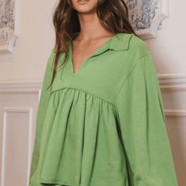 Sage Cotton Bubble Sleeve Sweatshirt - CLEARANCE FINAL SALE