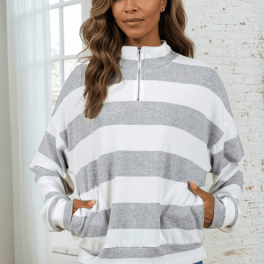 Kathryn Soft Striped Zip Collar Sweater
