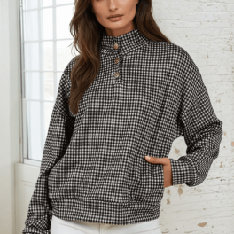 Joanna Plaid Button Collar Pullover
