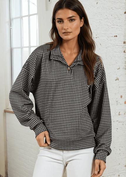 Joanna Plaid Button Collar Pullover - Image 3
