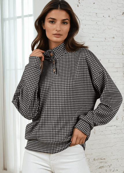 Joanna Plaid Button Collar Pullover - Image 4