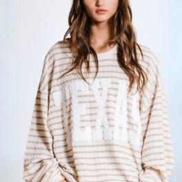Graphic "TEXAS" Oversized Sweatshirt - Taupe