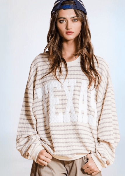 Graphic "TEXAS" Oversized Sweatshirt - Taupe