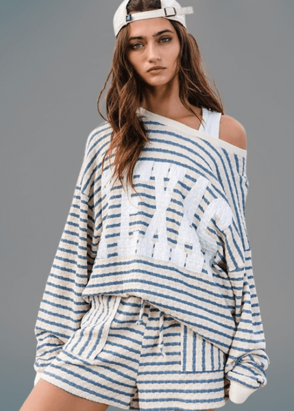 Graphic "TEXAS" Oversized Sweatshirt - Blue - Image 4