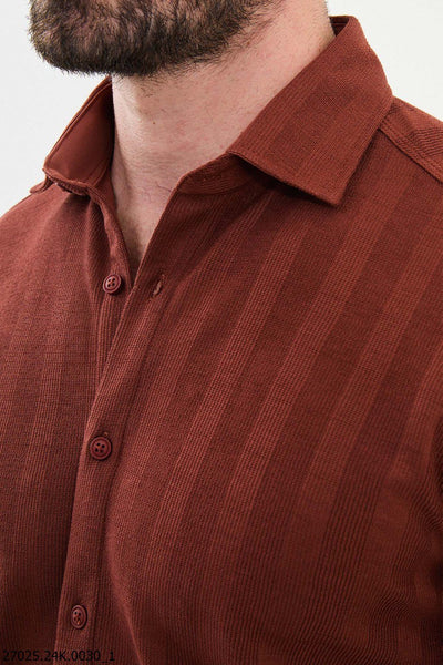 Tile Red Men's Textured Casual Shirt. - Image 2