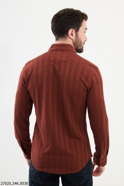 Tile Red Men's Textured Casual Shirt. - Image 3