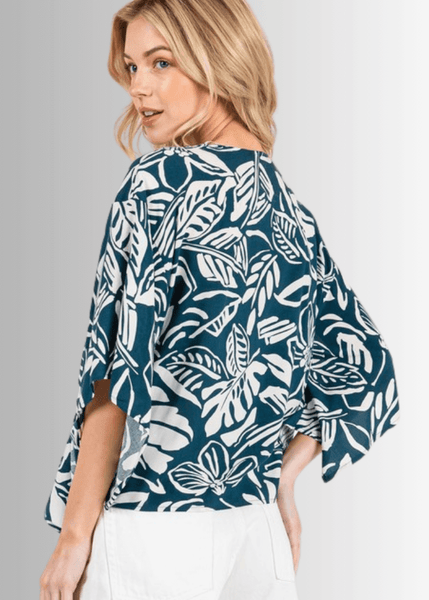 Tropical Teal Tie Front Kimono Cardigan - Image 2