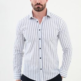 White Striped Business Casual Shirt.