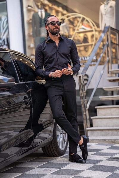 Black Lycra Satin Shirt - Image 2