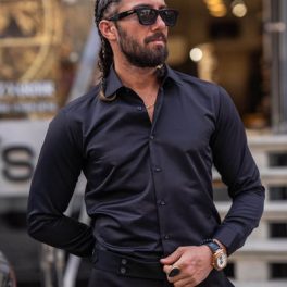 Black Lycra Satin Shirt