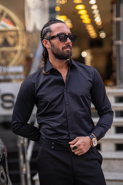 Black Lycra Satin Shirt