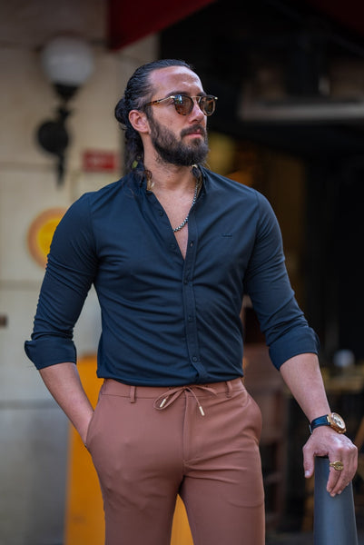 Men's Black Satin Lycra Shirt