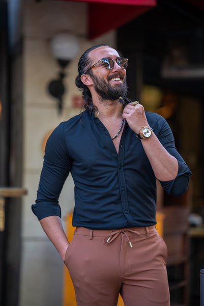 Men's Black Satin Lycra Shirt - Image 2