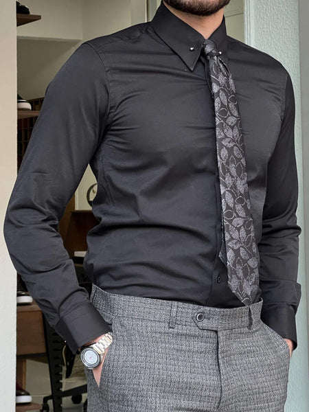 HolloMen Needle Collar Black Shirt - Image 3