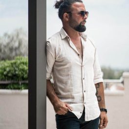 Italian  Collar Beige Shirt