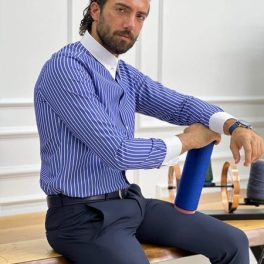 Italian Collar Blue Striped Shirt