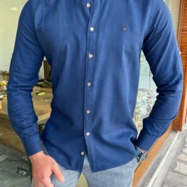 Long Sleeve Collared Blue  Cotton Shirt